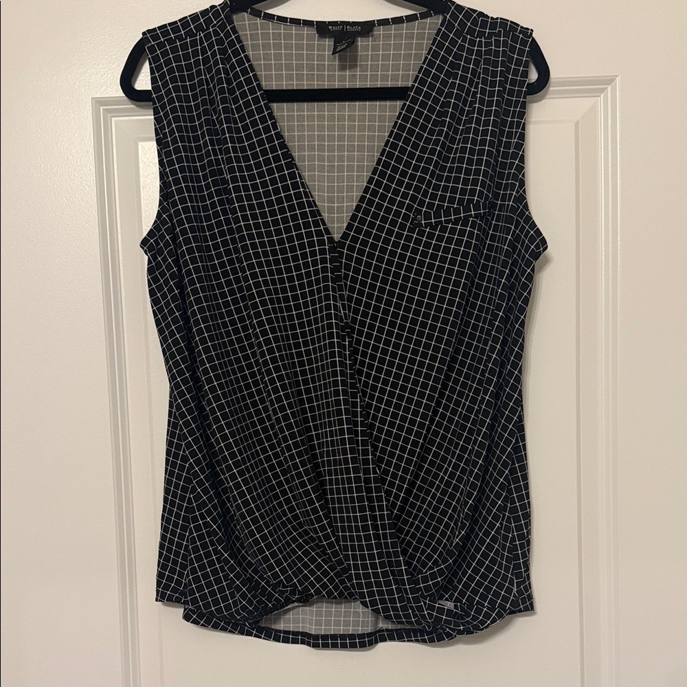 White House Black Market Black and White Grid Blouse